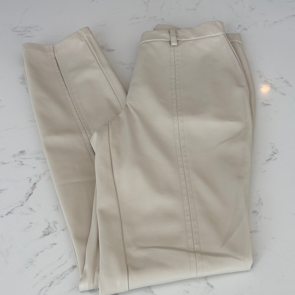 Cropped Beige High-Rise faux leather pants